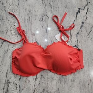 Shade & Shore - Women's lightly lined ruffled bralette bikini top in coral red